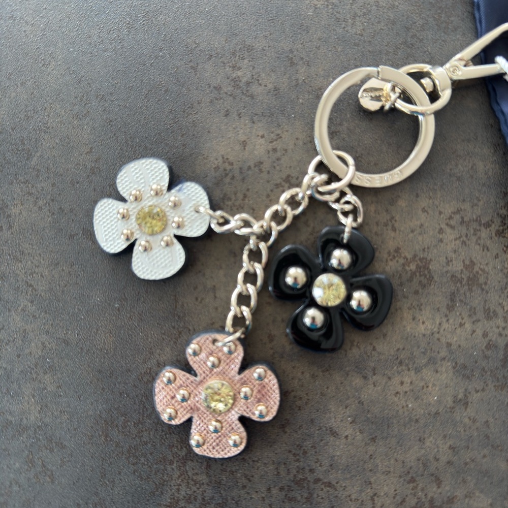 Floral Charm Keychain with Silver Accents